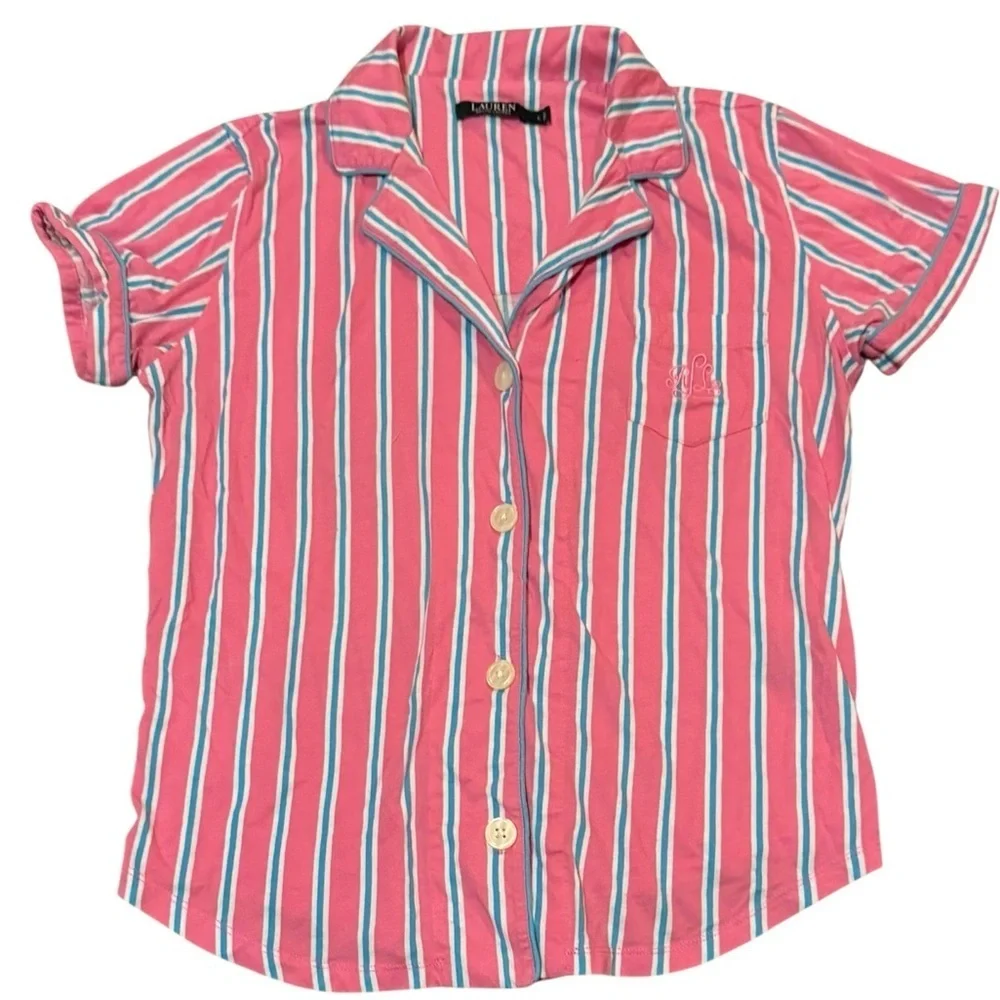 Lauren Ralph Lauren Pink Striped Pajama Shirt - Size L